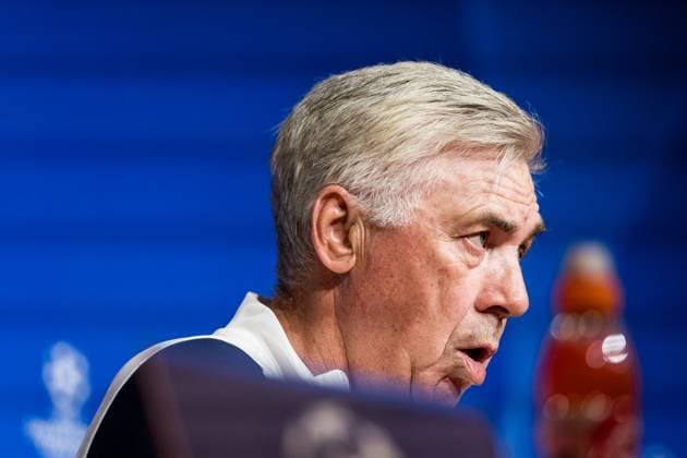 UEFA Champions League: FC Bayern München - Real Madrid; Pressekonferenz Real Madrid; 29.04.2024 Carlo Ancelotti (Trainer Real Madrid) UEFA Champions League: FC Bayern München - Real Madrid; Pressekonferenz Real Madrid, München, Allianz Arena Copyright: xBEAUTIFULxSPORTS Wunderlx