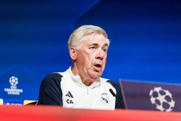 UEFA Champions League: FC Bayern München - Real Madrid; Pressekonferenz Real Madrid; 29.04.2024 Carlo Ancelotti (Trainer Real Madrid) UEFA Champions League: FC Bayern München - Real Madrid; Pressekonferenz Real Madrid, München, Allianz Arena Copyright: xBEAUTIFULxSPORTS Wunderlx