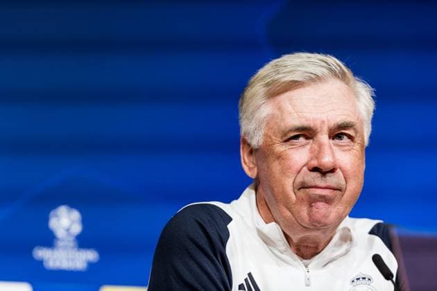UEFA Champions League: FC Bayern München - Real Madrid; Pressekonferenz Real Madrid; 29.04.2024 Carlo Ancelotti (Trainer Real Madrid) UEFA Champions League: FC Bayern München - Real Madrid; Pressekonferenz Real Madrid, München, Allianz Arena Copyright: xBEAUTIFULxSPORTS Wunderlx