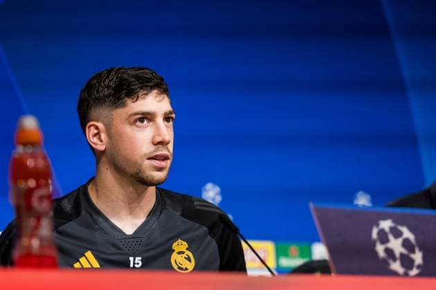 UEFA Champions League: FC Bayern München - Real Madrid; Pressekonferenz Real Madrid; 29.04.2024 Frederico Valverde (Real Madrid, 15) UEFA Champions League: FC Bayern München - Real Madrid; Pressekonferenz Real Madrid, München, Allianz Arena Copyright: xBEAUTIFULxSPORTS Wunderlx