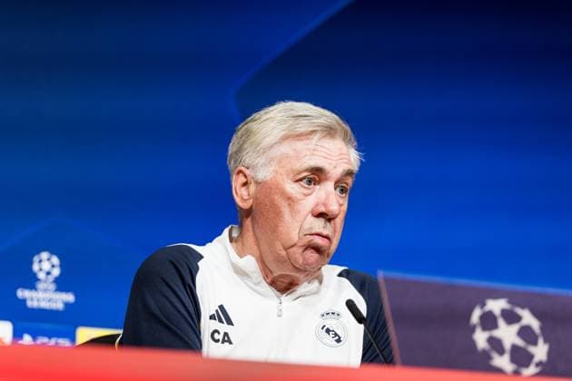 UEFA Champions League: FC Bayern München - Real Madrid; Pressekonferenz Real Madrid; 29.04.2024 Carlo Ancelotti (Trainer Real Madrid) UEFA Champions League: FC Bayern München - Real Madrid; Pressekonferenz Real Madrid, München, Allianz Arena Copyright: xBEAUTIFULxSPORTS Wunderlx