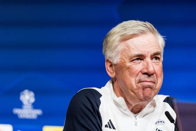 UEFA Champions League: FC Bayern München - Real Madrid; Pressekonferenz Real Madrid; 29.04.2024 Carlo Ancelotti (Trainer Real Madrid) lächelt UEFA Champions League: FC Bayern München - Real Madrid; Pressekonferenz Real Madrid, München, Allianz Arena Copyright: xBEAUTIFULxSPORTS Wunderlx