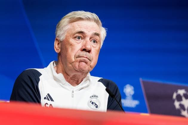 UEFA Champions League: FC Bayern München - Real Madrid; Pressekonferenz Real Madrid; 29.04.2024 Carlo Ancelotti (Trainer Real Madrid) UEFA Champions League: FC Bayern München - Real Madrid; Pressekonferenz Real Madrid, München, Allianz Arena Copyright: xBEAUTIFULxSPORTS Wunderlx