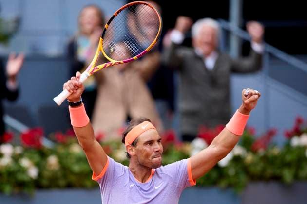 Mutua Madrid Open - Day Eight Rafael Nadal of Spain celebrates after winning the match against Pedro Cachin of Argentina during day eight of the Mutua Madrid Open 2024 at Caja Magica on April 29, 2024, in Madrid, Spain. Madrid Caja Magica Madrid Spain RL_MMO24_00942 Copyright: xRicardoxLarreinax
