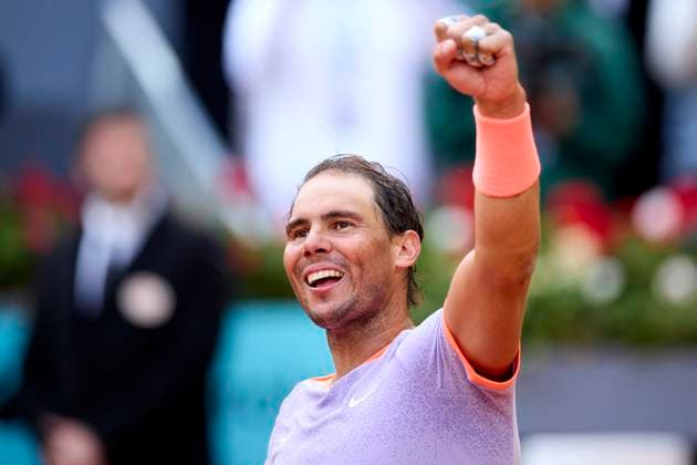 Mutua Madrid Open - Day Eight Rafael Nadal of Spain celebrates after winning the match against Pedro Cachin of Argentina during day eight of the Mutua Madrid Open 2024 at Caja Magica on April 29, 2024, in Madrid, Spain. Madrid Caja Magica Madrid Spain RL_MMO24_00955 Copyright: xRicardoxLarreinax