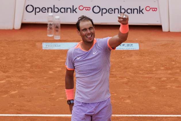 Mutua Madrid Open - Rafael Nadal vs Pedro Cachin MADRID, SPAIN - APRIL 29 : Rafael Nadal celebrates against Pedro Cachin during their match on Day 8 of the Mutua Madrid Open at Caja Magica Stadium in Madrid. (Photo by Guillermo Martinez) Madrid Caja Magica Spain Copyright: xGuillermoxMartinezx