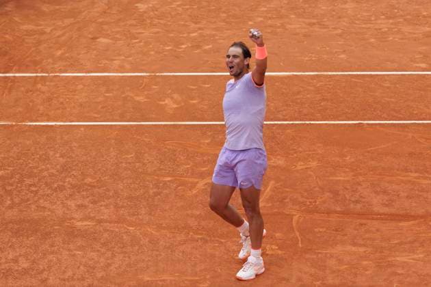 Mutua Madrid Open - Rafael Nadal vs Pedro Cachin MADRID, SPAIN - APRIL 29 : Rafael Nadal celebrates against Pedro Cachin during their match on Day 8 of the Mutua Madrid Open at Caja Magica Stadium in Madrid. (Photo by Guillermo Martinez) Madrid Caja Magica Spain Copyright: xGuillermoxMartinezx