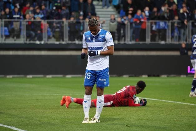 Ado ONAIWU (AJ Auxerre) lors du match USL Dunkerque vs AJ Auxerre, Ligue 2, stade Marcel Tribut, le 29 avril 2024 FOOTBALL : Dunkerque vs Auxerre - Ligue 2 29 04 2024 LaurentSanson Panoramic 