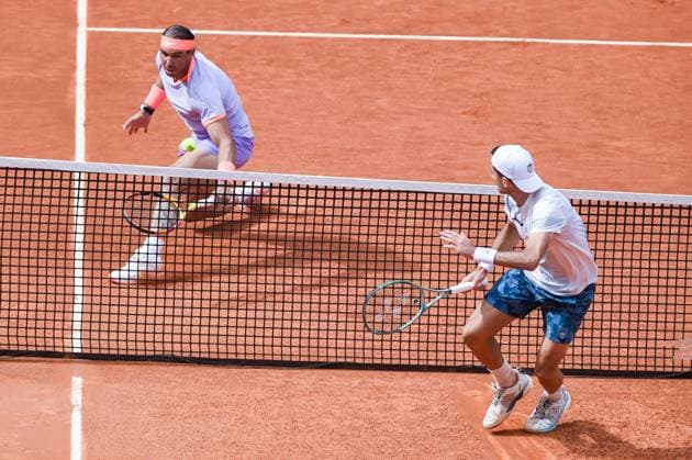 April 29, 2024, Madrid, Spain: Rafael Nadal (L) of Spain plays against Pedro Cachin (R) of Argentina during the Mutua Madrid Open 2024 tournament at La Caja Magica. .Final score; Rafael Nadal 2:1 Pedro Cachin. Madrid Spain - ZUMAs197 20240429_aaa_s197_200 Copyright: xGustavoxValientex