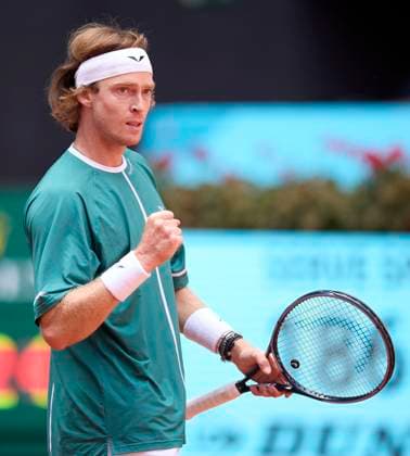 Mutua Madrid Open - Day Nine Andrey Rublev reacts during day nine of the Mutua Madrid Open 2024 at Caja Magica on April 30, 2024, in Madrid, Spain. Madrid Caja Magica Madrid Spain RL_MMO24_01034 Copyright: xRicardoxLarreinax