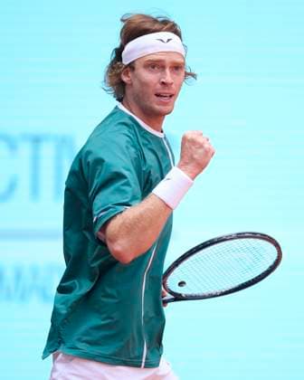 Mutua Madrid Open - Day Nine Andrey Rublev reacts after winning the match against Tallon Griekspoor of Netherlands during day nine of the Mutua Madrid Open 2024 at Caja Magica on April 30, 2024, in Madrid, Spain. Madrid Caja Magica Madrid Spain RL_MMO24_01037 Copyright: xRicardoxLarreinax