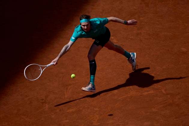 Mutua Madrid Open - Day Nine Alexander Bublik of Kazahstan returns a shot against Daniil Medvedev during day nine of the Mutua Madrid Open 2024 at Caja Magica on April 30, 2024, in Madrid, Spain. Madrid Caja Magica Madrid Spain RL_MMO24_01053 Copyright: xRicardoxLarreinax