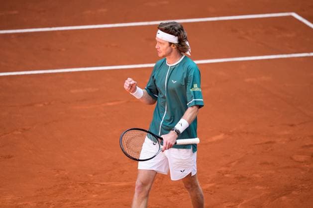 April 30, 2024, Madrid, Madrid, SPAIN: Andrey Rublev of Russia in action against Tallon Griekspoor of The Netherlands during the Mutua Madrid Open 2024, ATP, Tennis Herren Masters 1000 and WTA, Tennis Damen 1000, tournament celebrated at Caja Magica on April 30, 2024 in Madrid, Spain. Madrid SPAIN - ZUMAa181 20240430_zaa_a181_071 Copyright: xOscarxJ.xBarrosox