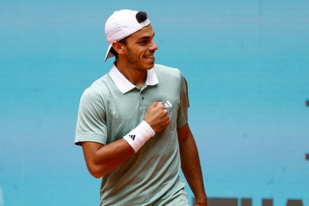 April 30, 2024, Madrid, Madrid, SPAIN: Francisco Cerundolo of Argentina celebrates after winning against Alexander Zverev of Germany during the Masters 1000 and WTA, Tennis Damen 1000, tournament celebrated at Caja Magica on April 30, 2024 in Madrid, Spain. Madrid SPAIN - ZUMAa181 20240430_zaa_a181_165 Copyright: xIrinaxR.xHipolitox