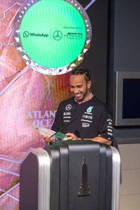 April 29, 2024, New York, New York, USA: Mercedes F1 driver Lewis Hamilton takes part in the lighting ceremony at the Empire State Building in New York City, U.S., April 29, 2024 New York USA - ZUMAc233 0470203206st Copyright: xVanessaxCarvalhox