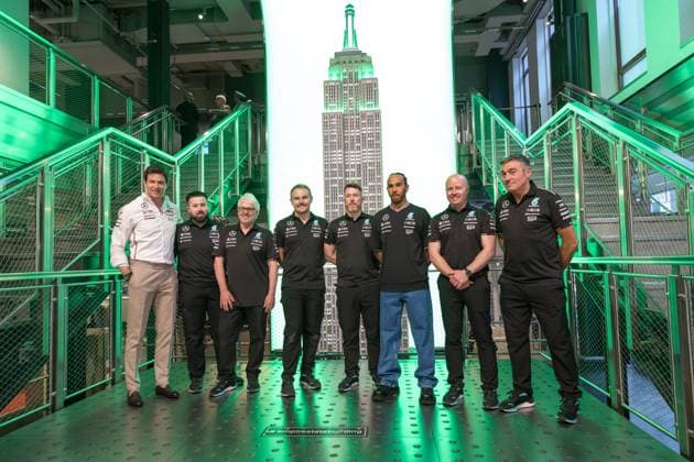 April 29, 2024, New York, New York, USA: Mercedes F1 driver Lewis Hamilton takes part in the lighting ceremony at the Empire State Building in New York City, U.S., April 29, 2024 New York USA - ZUMAc233 0470211057st Copyright: xVanessaxCarvalhox