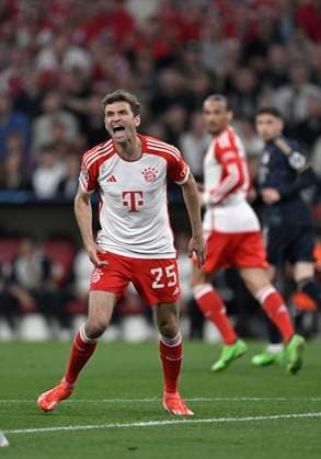 30.04.2024, Fussball UEFA Championsleague 2023 2024: Halbfinale, FC Bayern München - Real Madrid, in der Allianz-Arena München. Thomas Müller (Bayern München)