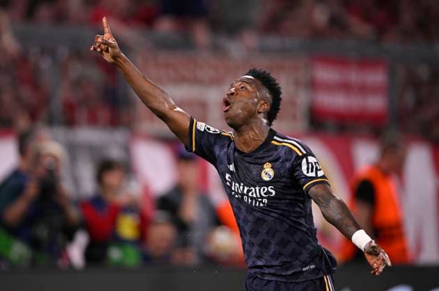 TOR zum 0:1 Vinicius Junior Real Madrid (07) Torjubel FC Bayern Muenchen FCB vs Real Madrid Halbfinale Hinspiel 30.04.2024 DFL REGULATIONS PROHIBIT ANY USE OF PHOTOGRAPHS AS IMAGE SEQUENCES AND OR QUASI-VIDEO FC Bayern Muenchen FCB vs FC Arsenal
