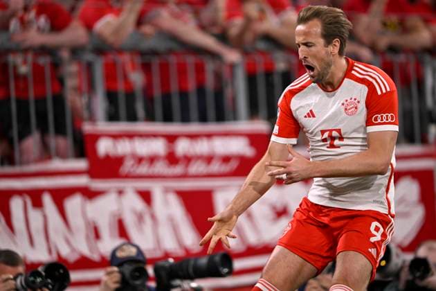 TOR zum 2:1 Elfmeter, Strafstoss Harry Kane FC Bayern Muenchen FCB (09) Torjubel FC Bayern Muenchen FCB vs Real Madrid Halbfinale Hinspiel 30.04.2024 DFL REGULATIONS PROHIBIT ANY USE OF PHOTOGRAPHS AS IMAGE SEQUENCES AND OR QUASI-VIDEO FC Bayern Muenchen FCB vs FC Arsenal