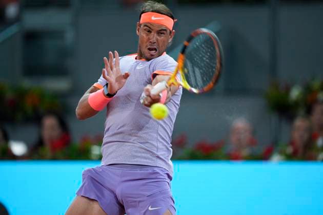 Sport Themen der Woche KW18 Sport Bilder des Tages April 30, 2024, Madrid, Madrid, SPAIN: Rafael Nadal of Spain in action against Jiri Lehecka of Czech Republic during the Mutua Madrid Open 2024, ATP, Tennis Herren Masters 1000 and WTA, Tennis Damen 1000, tournament celebrated at Caja Magica on April 30, 2024 in Madrid, Spain. Madrid SPAIN - ZUMAa181 20240430_zaa_a181_264 Copyright: xOscarxJ.xBarrosox