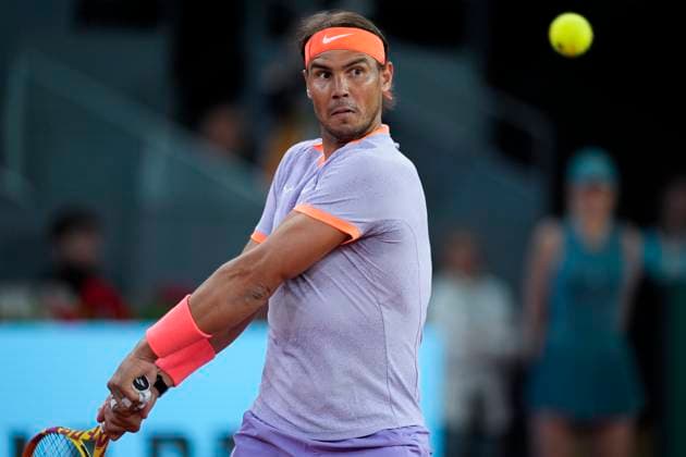 April 30, 2024, Madrid, Madrid, SPAIN: Rafael Nadal of Spain in action against Jiri Lehecka of Czech Republic during the Mutua Madrid Open 2024, ATP, Tennis Herren Masters 1000 and WTA, Tennis Damen 1000, tournament celebrated at Caja Magica on April 30, 2024 in Madrid, Spain. Madrid SPAIN - ZUMAa181 20240430_zaa_a181_268 Copyright: xOscarxJ.xBarrosox