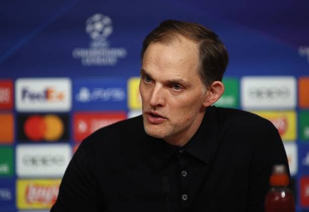 München, Deutschland 30 April 2024: Fussball, Herren, Champions League, Saison 2023 2024, Halbfinale Hinspiel, FC Bayern München - Real Madrid, Allianz Arena Thomas Tuchel, Trainer (FC Bayern München) Kopf, Portrait auf der Pressekonferenz nach dem Spiel