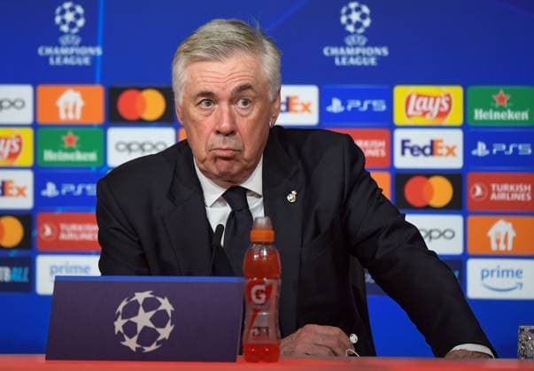 30.04.2024, xemx, Fussball UEFA Champions League, FC Bayern Muenchen - Real Madrid emspor, v.l. Cheftrainer Carlo Ancelotti (Real Madrid) bei der PK nach dem Spiel (DFL DFB REGULATIONS PROHIBIT ANY USE OF PHOTOGRAPHS as IMAGE SEQUENCES and or QUASI-VIDEO) Muenchen