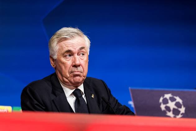 UEFA Champions League: FC Bayern München - Real Madrid; 30.04.2024 Carlo Ancelotti (Trainer Real Madrid) in der Pressekonferenz UEFA Champions League: FC Bayern München - Real Madrid, München, Allianz Arena Copyright: xBEAUTIFULxSPORTS Wunderlx