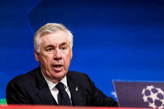 UEFA Champions League: FC Bayern München - Real Madrid; 30.04.2024 Carlo Ancelotti (Trainer Real Madrid) in der Pressekonferenz UEFA Champions League: FC Bayern München - Real Madrid, München, Allianz Arena Copyright: xBEAUTIFULxSPORTS Wunderlx