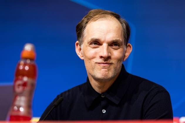 UEFA Champions League: FC Bayern München - Real Madrid; 30.04.2024 Thomas Tuchel (Trainer FC Bayern München) in der Pressekonferenz, grinst, schmunzelt UEFA Champions League: FC Bayern München - Real Madrid, München, Allianz Arena Copyright: xBEAUTIFULxSPORTS Wunderlx
