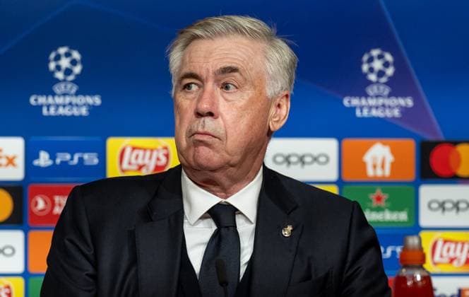 Carlo Ancelotti (Chef-Trainer Head Coach, Real Madrid CF) bei der Pressekonferenz nach dem Spiel. GER, FC Bayern Muenchen vs. Real Madrid CF, Fussball, Champions League, Halbfinale, Hinspiel, Spielzeit 2023 2024, 30.04.2024. (DFL DFB REGULATIONS PROHIBIT ANY USE OF PHOTOGRAPHS as IMAGE SEQUENCES and or QUASI-VIDEO). GER, FC Bayern Muenchen vs. Real Madrid CF, Fussball, Champions League, Halbfinale, Hinspiel, Spielzeit 2023 2024, 30.04.2024. Muenchen Copyright: xEibner-Pressefoto HeikexFeinerx EP_HFR