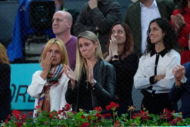 May 1, 2024, Madrid, Madrid, SPAIN: Ana Maria Parera, Maribel Nadal and Xisca Perello are seen during the Rafael Nadal of Spain farewell of Madrid in his last tournament of Mutua Madrid Open after losing against Jiri Lehecka of Czech Republic during the Mutua Madrid Open 2024, ATP, Tennis Herren Masters 1000 and WTA, Tennis Damen 1000, tournament celebrated at Caja Magica on April 30, 2024 in Madrid, Spain. Madrid SPAIN - ZUMAa181 20240501_zaa_a181_009 Copyright: xOscarxJ.xBarrosox