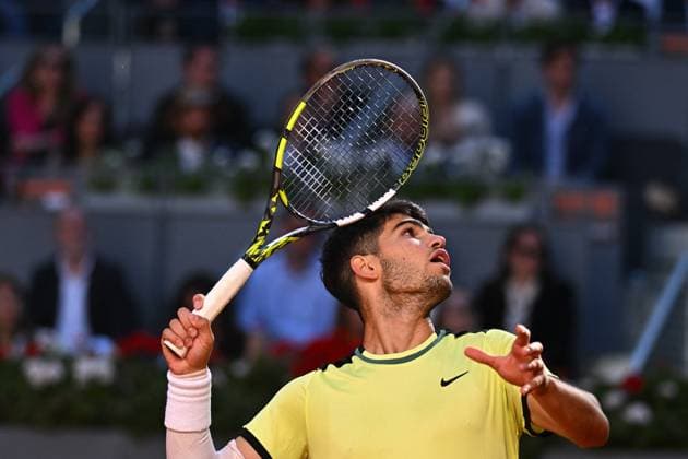 Mutua Madrid Open Carlos Alcaraz (ESP) during his fourth match at the Mutua Madrid Open in Madrid , Spain, on April, 24, 2024. Photo by Corinne Dubreuil ABACAPRESS.COM Madrid  Copyright: xDubreuilxCorinne ABACAx