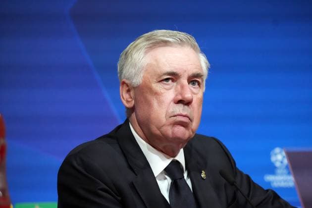 Fussball, UEFA Champions League Saison 2023 2024, Halbfinale, Semifinal, , FC Bayern München- Real Madrid Allianzarena München Carlo Ancelotti Trainer Real Madrid , <PK Aktion, Einzelbild