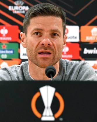 May 1, 2024, Rome: Bayer Leverkusen s head coach Xabi Alonso attends a press conference, PK, Pressekonferenz at the Olimpico stadium in Rome, Italy, 01 May 2024. Bayer Leverkusen face AS Roma in their UEFA Europa League semifinal 1st leg soccer match on 02 May 2024. ANSA ETTORE FERRARI. UEFA Europa League semifinal1st leg MD-1 - Bayer Leverkusen press conference  - ZUMAa110 20240501_zaf_a110_046 Copyright: xEttorexFerrarix