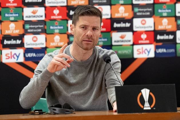 Bayer 04 Leverkusen Training And press conference, PK, Pressekonferenz Xabi Alonso head coach of Bayer 04 Leverkusen during a press conference ahead of their UEFA Europa League 2023 24 semi-final match against AS Roma at Stadio Olimpico, on May 01, 2024, in Rome, Italy. Rome Stadio Olimpico Rome Italy Copyright: xGiuseppexMaffiax UEL_BayerLeverkusenPressConference_010524_DSC7516