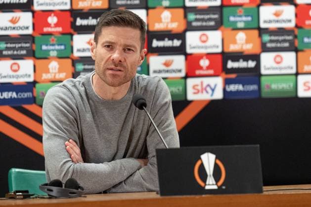 Bayer 04 Leverkusen Training And press conference, PK, Pressekonferenz Xabi Alonso head coach of Bayer 04 Leverkusen during a press conference ahead of their UEFA Europa League 2023 24 semi-final match against AS Roma at Stadio Olimpico, on May 01, 2024, in Rome, Italy. Rome Stadio Olimpico Rome Italy Copyright: xGiuseppexMaffiax UEL_BayerLeverkusenPressConference_010524_DSC7597