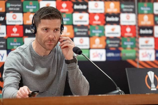 Bayer 04 Leverkusen Training And press conference, PK, Pressekonferenz Xabi Alonso head coach of Bayer 04 Leverkusen during a press conference ahead of their UEFA Europa League 2023 24 semi-final match against AS Roma at Stadio Olimpico, on May 01, 2024, in Rome, Italy. Rome Stadio Olimpico Rome Italy Copyright: xGiuseppexMaffiax UEL_BayerLeverkusenPressConference_010524_DSC7723