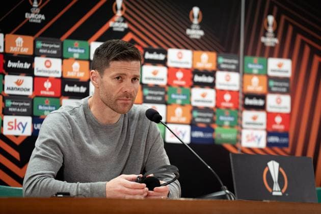 Bayer 04 Leverkusen Training And press conference, PK, Pressekonferenz Xabi Alonso head coach of Bayer 04 Leverkusen during a press conference ahead of their UEFA Europa League 2023 24 semi-final match against AS Roma at Stadio Olimpico, on May 01, 2024, in Rome, Italy. Rome Stadio Olimpico Rome Italy Copyright: xGiuseppexMaffiax UEL_BayerLeverkusenPressConference_010524_DSC8118
