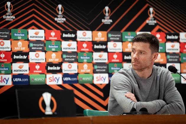 Bayer 04 Leverkusen Training And press conference, PK, Pressekonferenz Xabi Alonso head coach of Bayer 04 Leverkusen during a press conference ahead of their UEFA Europa League 2023 24 semi-final match against AS Roma at Stadio Olimpico, on May 01, 2024, in Rome, Italy. Rome Stadio Olimpico Rome Italy Copyright: xGiuseppexMaffiax UEL_BayerLeverkusenPressConference_010524_DSC8127