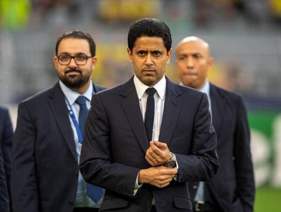 Fussball, Herren, Saison 2023 2024, Champions League (Halbfinale, Hinspiel), Borussia Dortmund - Paris Saint-Germain, Präsident Nasser Al-Khelaifi (PSG, Paris Saint-Germain), 01.05.2024, Copyright: xSebastianxRäppold MatthiasxKochx
