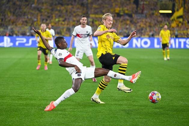 01.05.2024, Fussball, UCL, UEFA Champions League, , Saison 2023 2024, Semifinal, Borussia Dortmund - Paris St. Germain, Nuno Mendes (Paris St. Germain), Julian Brandt (Borussia Dortmund) xRHR-FOTO TKx Copyright: TeresaxKroeger RHR-FOTOx RHR-FOTO TK