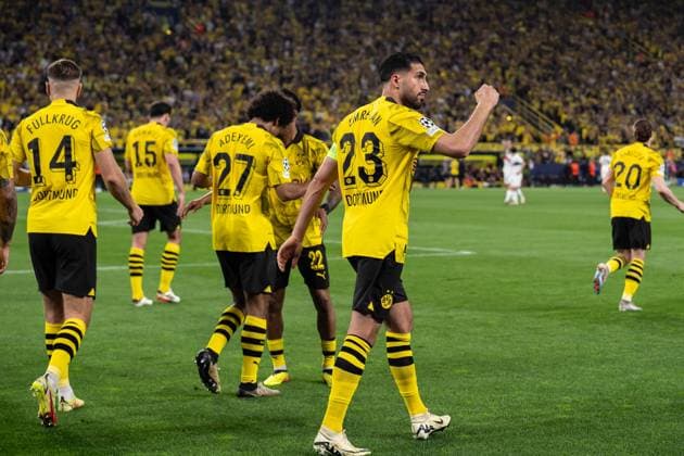 GER, UEFA Champions League, Halbfinale Hinspiel, Borussia Dortmund vs Paris Saint-Germain 01.05.2024, Signal Iduna Park, Dortmund, GER, UEFA Champions League, Halbfinale Hinspiel, Borussia Dortmund vs Paris Saint-Germain Im Bild: Torjubel Jubel ueber das Tor zum 1:0 durch Niclas Füllkrug Fuellkrug (BV Borussia Dortmund, 14) Emre Can (BV Borussia Dortmund, 23) jubelt mit Faust