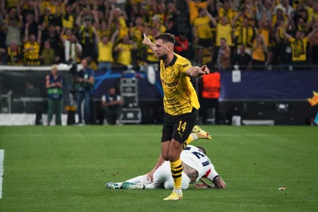 Fussball, UEFA Champions League Saison 2023 2024, Semifinal, Halbfinale , Borussia Dortmund - Paris Saint Germain, Signal Iduna Park Dortmund Niclas Füllkrug BVB, Aktion, Einzelbild, torjubelt