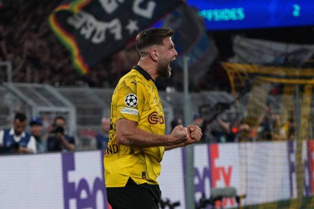 Fussball, UEFA Champions League Saison 2023 2024, Semifinal, Halbfinale , Borussia Dortmund - Paris Saint Germain, Signal Iduna Park Dortmund Niclas Füllkrug BVB, Aktion, Einzelbild.jubelt