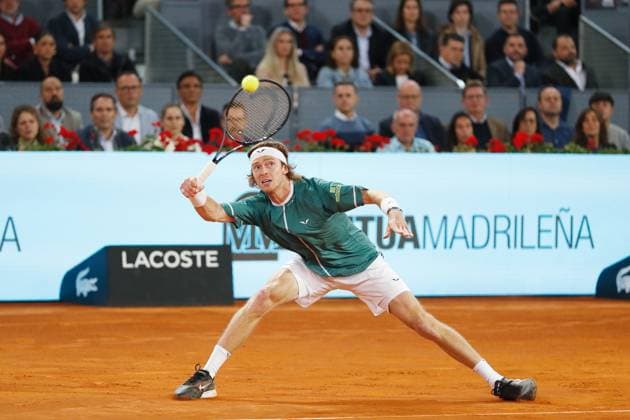 Andrey Rublev (RUS), MAY 1, 2024 - Tennis : Andrey Rublev during singles Quarter finals match against Carlos Alcaraz on the ATP, Tennis Herren tour Masters 1000 Mutua Madrid Open tennis tournament at the Caja Magica in Madrid, Spain. Noxthirdxpartyxsales  (251854504)