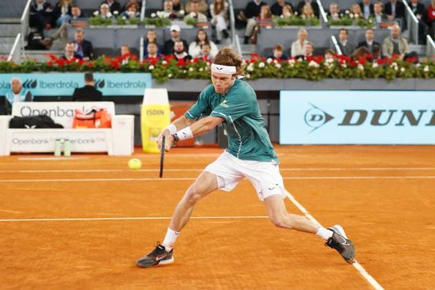 Andrey Rublev (RUS), MAY 1, 2024 - Tennis : Andrey Rublev during singles Quarter finals match against Carlos Alcaraz on the ATP, Tennis Herren tour Masters 1000 Mutua Madrid Open tennis tournament at the Caja Magica in Madrid, Spain. Noxthirdxpartyxsales  (251854655)