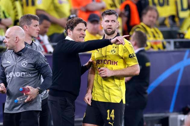 TERZIC Edin Trainer Team BVB mit FUELLKRUG Niclas UEFA Championsleague Saison 2023 - 2024 Spiel Halbfinale BVB - Paris PSG 1 : 0 am 01.05.2024 in Dortmund DFL REGULATIONS PROHIBIT ANY USE OF PHOTOGRAPHS as IMAGE SEQUENCES and or QUASI-VIDEO Copyright: xLacixPerenyix