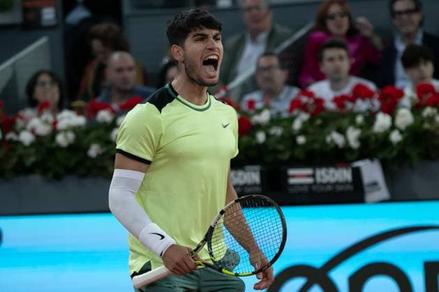 Mutua Madrid Open 2024: Carlos Alcaraz Garfia Vs Andrey Rublev in Spain - 01 May 2024 Carlos Alcaraz Garfia of Spain plays against Andrey Rublev of Russia during the Mutua Madrid Open 2024 tournament at La Caja Magica. Final score; Carlos Alcaraz Garfia 1:2 Andrey Rublev. Madrid Spain Copyright: xDavidxCanalesx xSOPAxImagesx DCAlcarazRublev240430-33