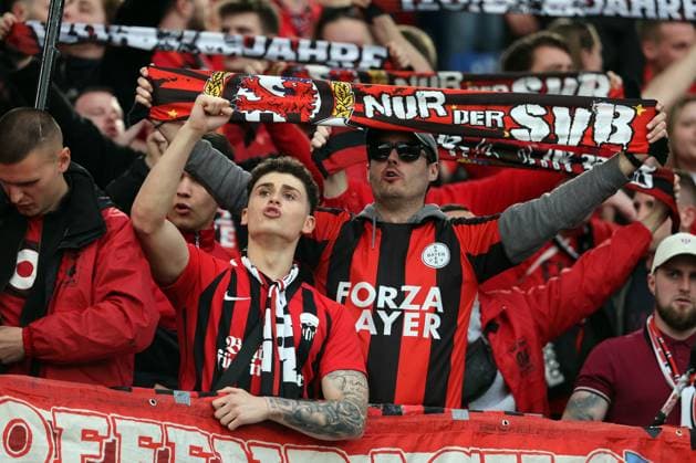 Football Europa League match - AS Roma vs Bayer 04 Leverkusen Rome, Italy 2.05.2024:Leverkusen supporters on the stand before the UEFA Europa League 2023-2024, semi-finals leg 1, football match between AS Roma vs Bayer 04 Leverkusen FuSsball at Olympic Stadium in Rome. Rome Italy  Copyright: xIPAxSport ABACAx
